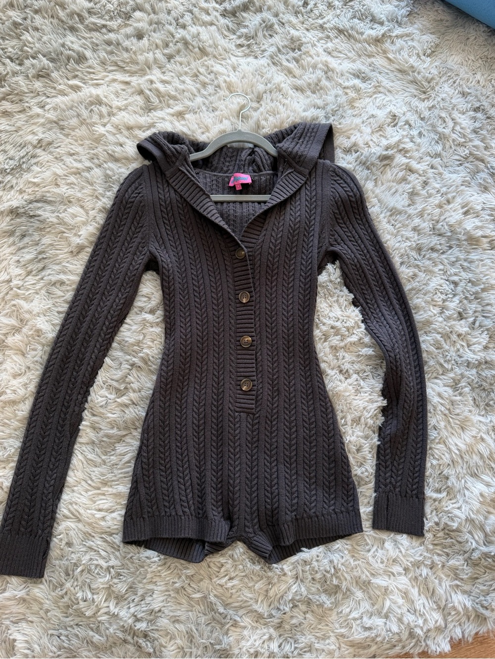 Edikted Gray Cable-Knit Hooded Romper